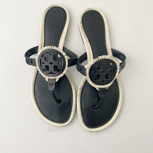 Tory Burch Miller Fringe Sandals Shoes Black White